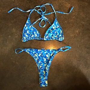 Blue floral string bikini
